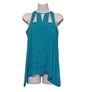 Turquoise Summer Cut Out Top sz Small Petite Sleeveless
